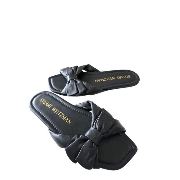 Stuart Weitzman Sofia Slide Size 7B Black Leather Open Square Toe Low Heel - Picture 6 of 8